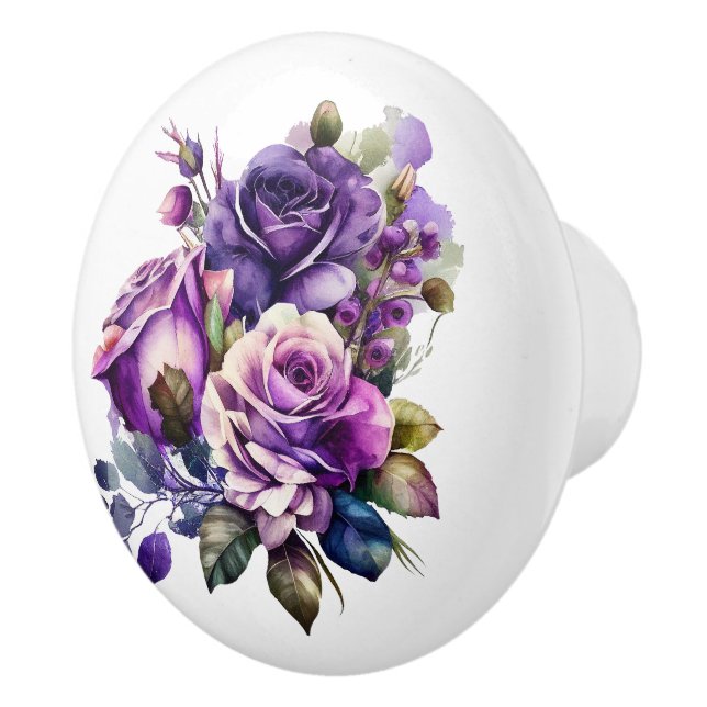 Beautiful Stems of Purple Roses Ceramic Knob (Right)
