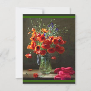 Beautiful Still Life Pitcher of Red Flowers Postcard