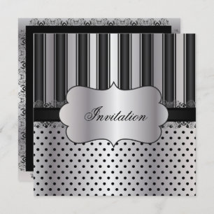 Beautiful Stripe Silver   Any Occasion Invitation