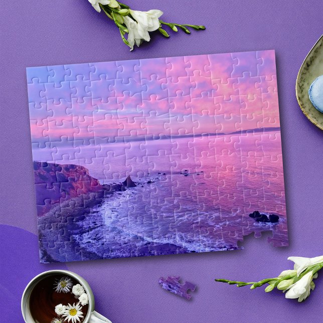 Beautiful Stunning Purple Pink Ocean Sunset Photo Jigsaw Puzzle (Creator Uploaded)