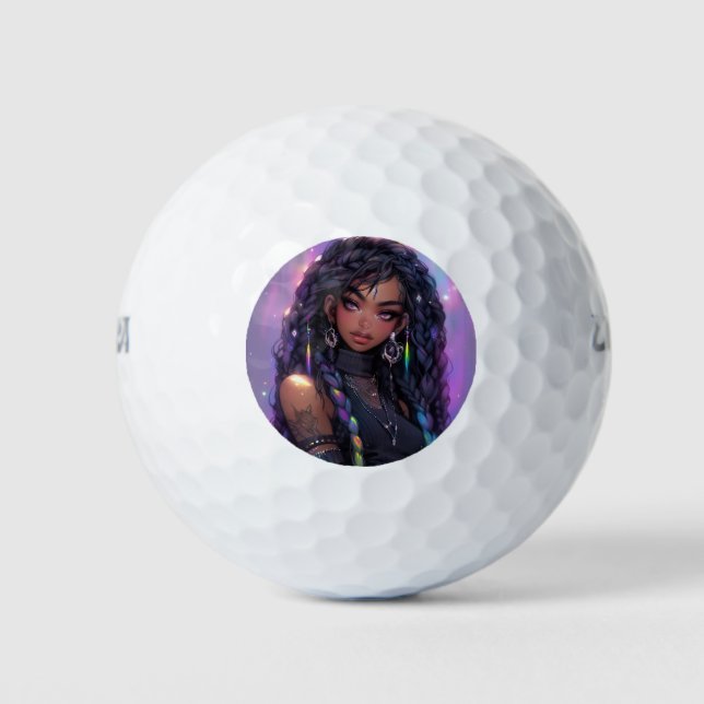 Beautiful Stylish Braided Hair Anime Girl Golf Balls (Front)