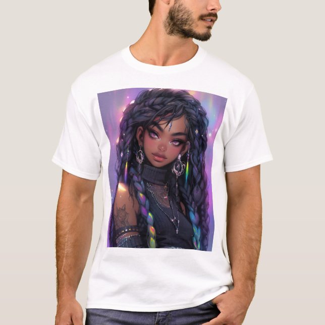 Beautiful Stylish Braided Hair Anime Girl T-Shirt (Front)
