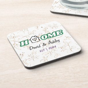 Beautiful Stylish Custom Couple Names Gold Home Coaster