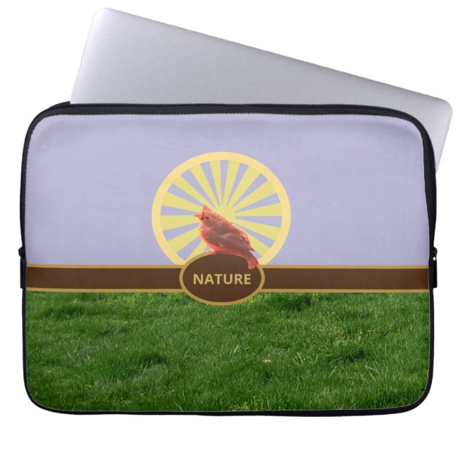 Beautiful Stylish Landscape & Red Bird Laptop Sleeve (Front)
