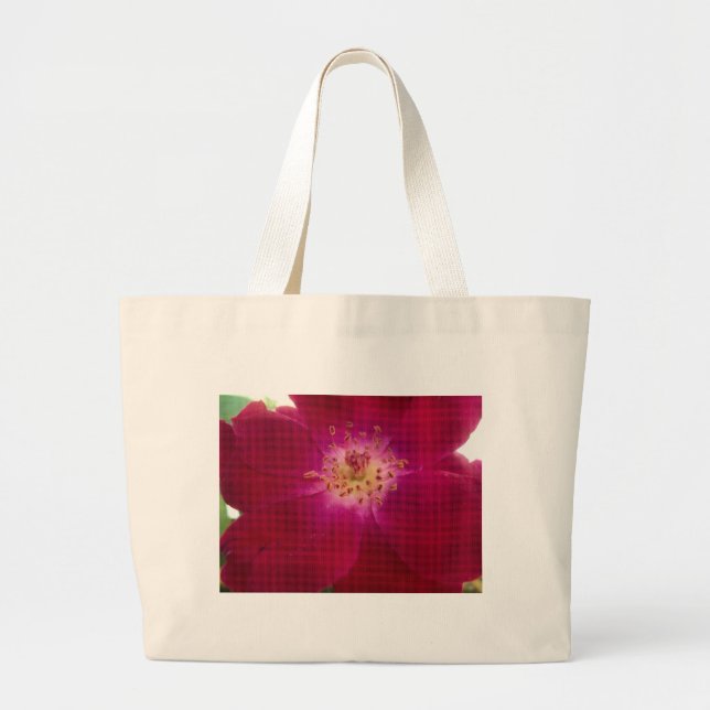 Beautiful stylish red floral kaleidoscope design large tote bag (Front)