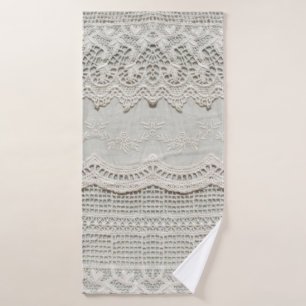 Beautiful, subtle, white laced textile close up. bath towel