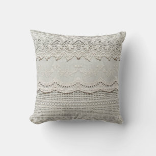 Beautiful, subtle, white laced textile close up. cushion