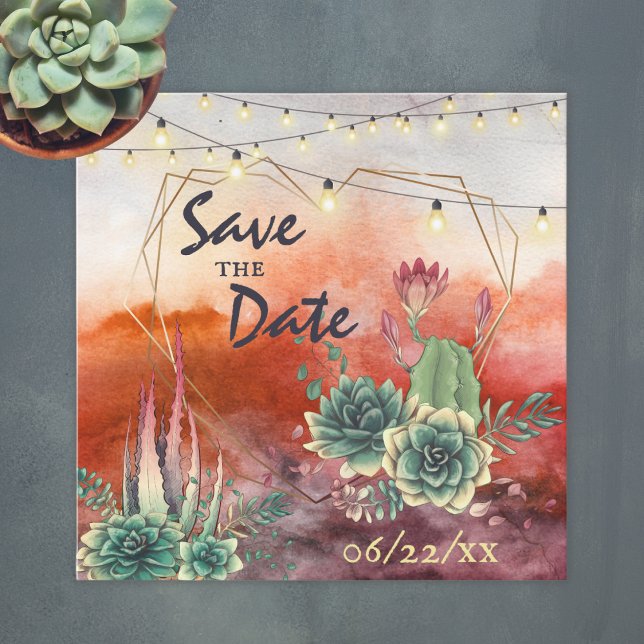 Beautiful Succulent Sunset Heart Geometric Wedding Save The Date (Creator Uploaded)