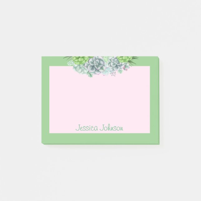 Beautiful Succulents Plants Lovers Personalised Post-it Notes (Front)