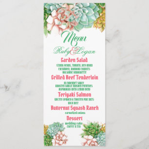 Beautiful Succulents Wedding Menu Card