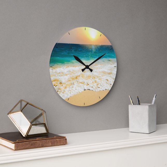 Beautiful Summer Beach Sunset Photo Large Clock (Office)