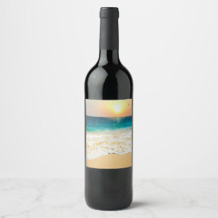 Beautiful Summer Beach Sunset Photo Wine Label