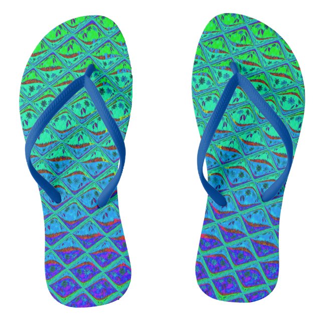 Beautiful Summer Blue Waves unique custom pattern Jandals (Footbed)