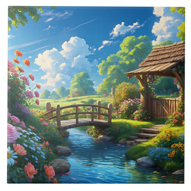 Beautiful Summer, colourful illustration, Tile (Front)