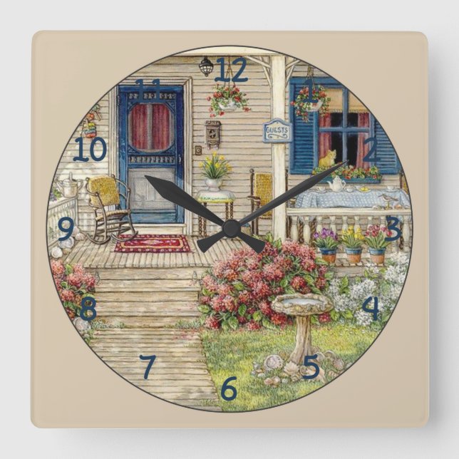 Beautiful Summer Cottage Square Wall Clock (Front)