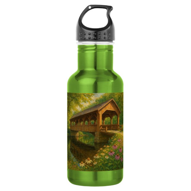 Beautiful summer covered bridge art 532 ml water bottle (Front)