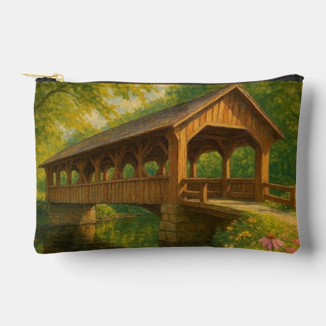Beautiful summer covered bridge art accessory pouch (Front)