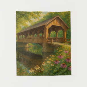 Beautiful summer covered bridge art tapestry
