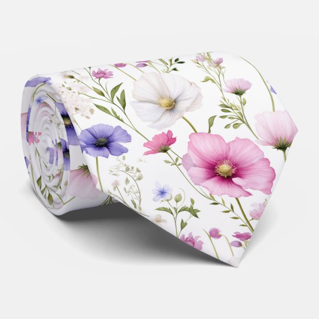 Beautiful Summer Floral Neck Tie (Rolled)