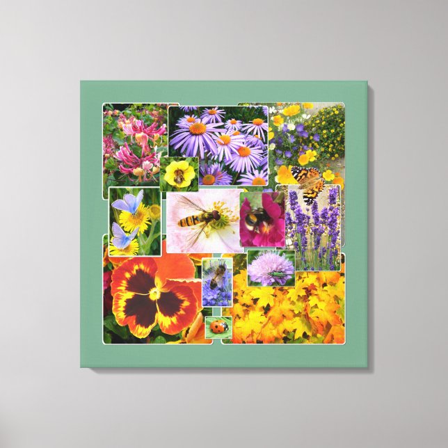 Beautiful Summer Flowers and Insects Collage Canvas Print (Front)