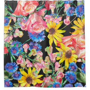 Beautiful Summer flowers with roses. Floral seamle Shower Curtain