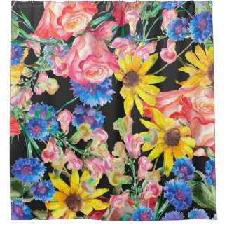 Beautiful Summer flowers with roses. Floral seamle Shower Curtain