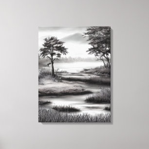 Beautiful Summer Marsh Sketch Canvas Print