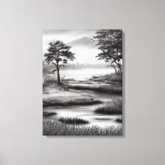 Beautiful Summer Marsh Sketch Canvas Print