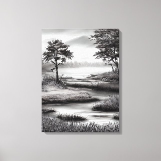  Beautiful Summer Marsh Sketch Canvas Print (Front)