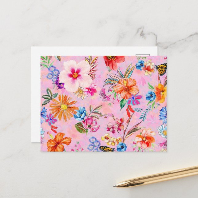 Beautiful summer pink floral card (Front/Back In Situ)