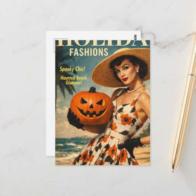 Beautiful Summerween Fashion Model Postcard (Front/Back In Situ)