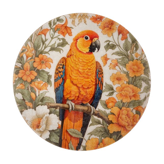 Beautiful Sun Conure William Morris Inspired Cutting Board (Front)