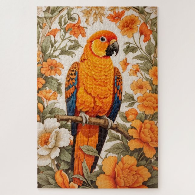 Beautiful Sun Conure William Morris Inspired Jigsaw Puzzle (Vertical)