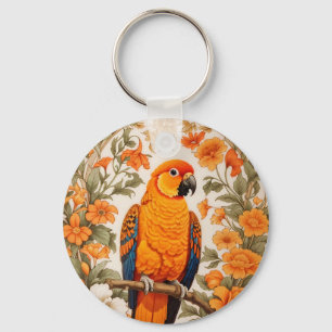 Beautiful Sun Conure William Morris Inspired Key Ring