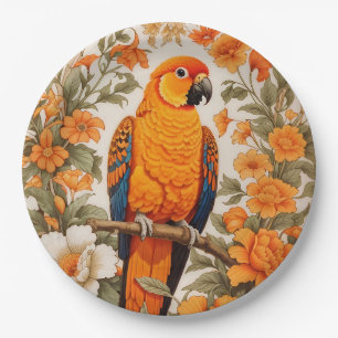 Beautiful Sun Conure William Morris Inspired Paper Plate