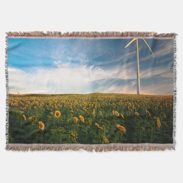 beautiful sun flowers field with cloudy blue sky a throw blanket (Front)