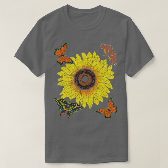 Beautiful Sunflower Animal Lover Lepidopterist But T-Shirt (Design Front)