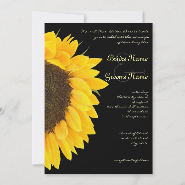 Beautiful Sunflower Black Wedding Invitation (Front)