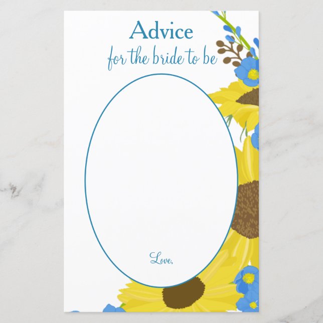 Beautiful Sunflower Bride to be advice (Front)