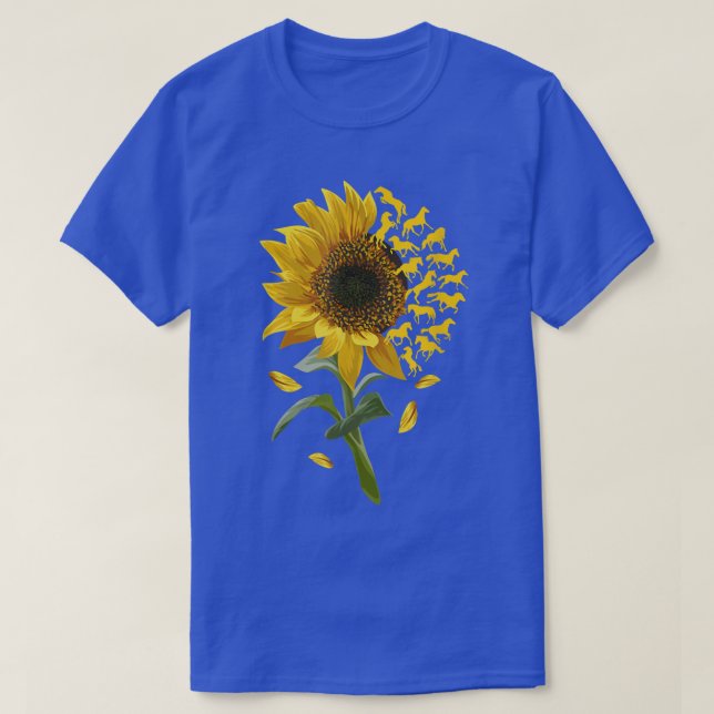 Beautiful Sunflower Horse Racing Flower Equestrian T-Shirt (Design Front)