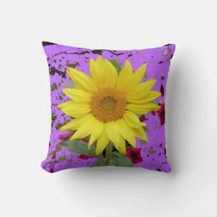 Beautiful Sunflower Marbled Purple Yellow Pattern Cushion