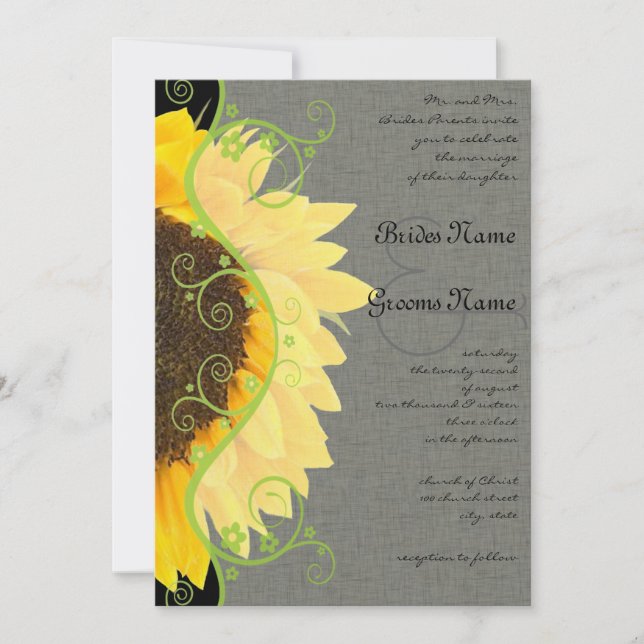 Beautiful Sunflower on Black Wedding Invitation (Front)