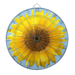 Beautiful Sunflower on Light Blue Dartboard