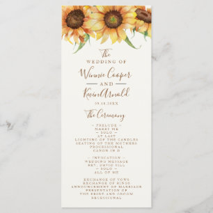 Beautiful, Sunflower Wedding Programme