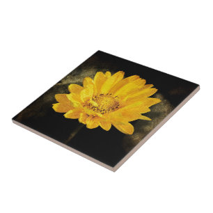 Beautiful Sunflower with Dark Brown Background Tile