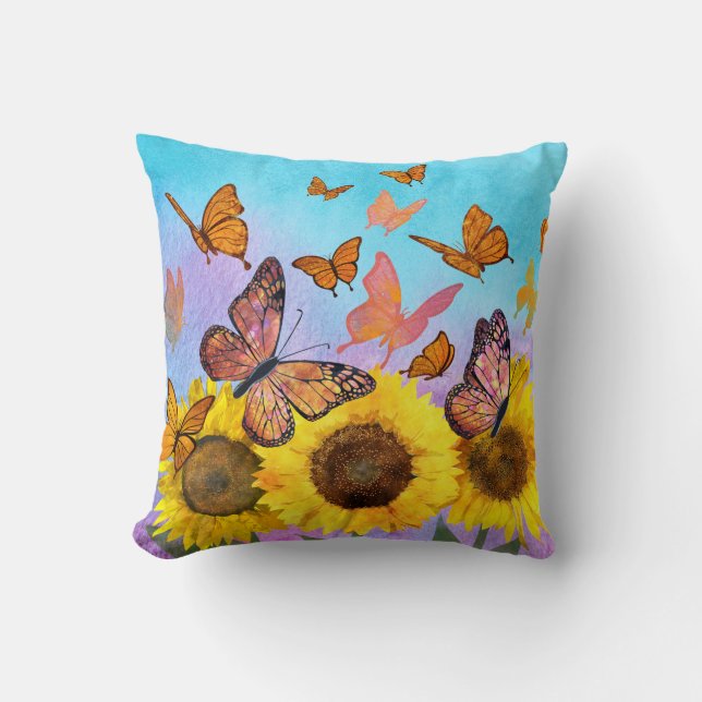 Beautiful Sunflowers Butterflies Flower Garden Cushion (Front)