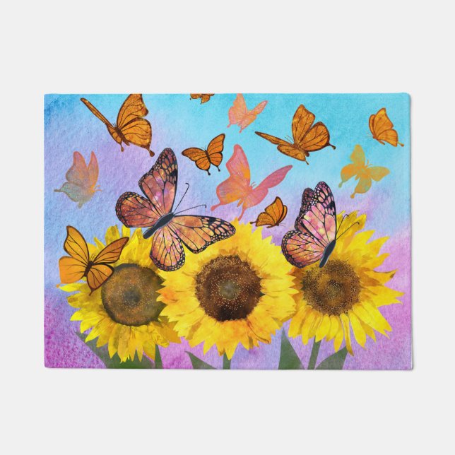 Beautiful Sunflowers Butterflies Flower Garden Doormat (Front)