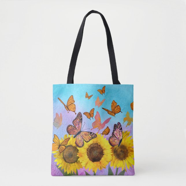Beautiful Sunflowers Butterflies Flower Garden Tote Bag (Front)