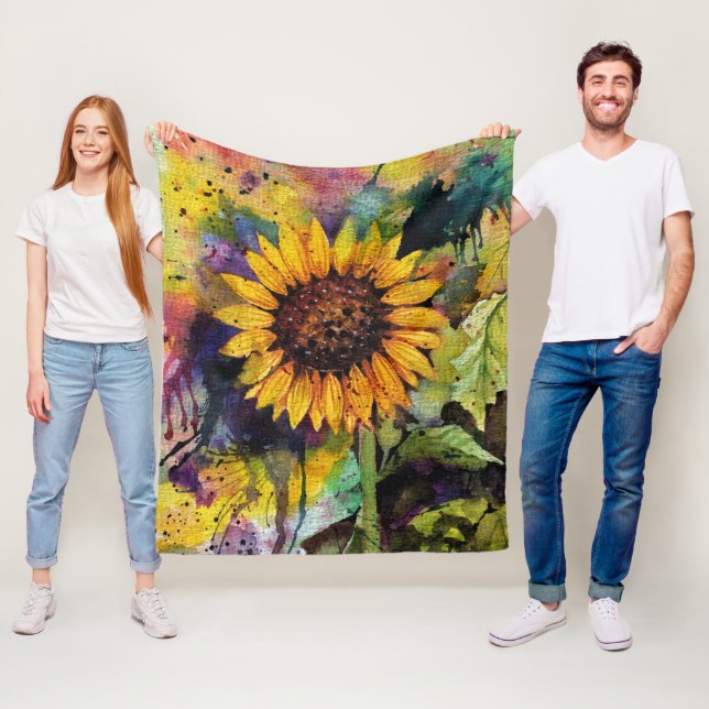 Beautiful Sunflowers In Watercolor  Fleece Blanket (In Situ)