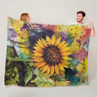 Beautiful Sunflowers In Watercolor  Fleece Blanket